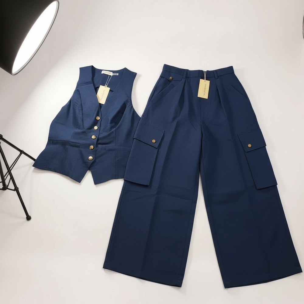 NWT Ramy Brook Emil SNavy Cargo Wide-Leg Pant Sz 4 Cosette Vest Top Sz Small - Picture 6 of 14